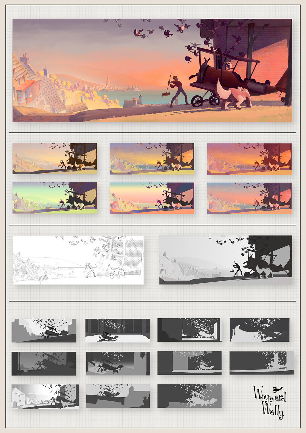 Process for a digital illustration for 'Wayward Wally' animated project by Mackenzie Nash.