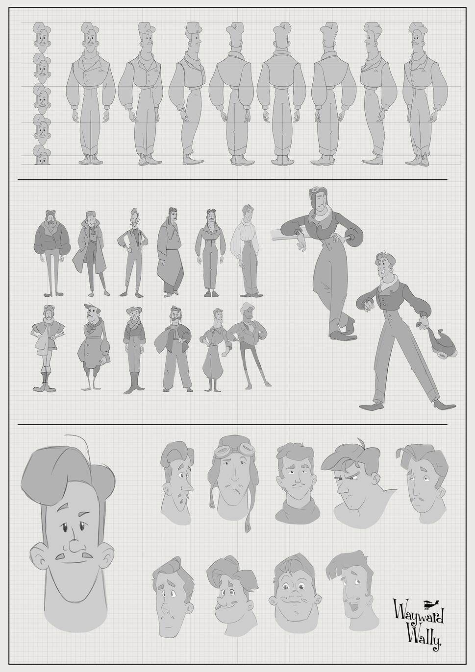 Series of character illustrations for 'Wayward Wally' animated project by Mackenzie Nash.