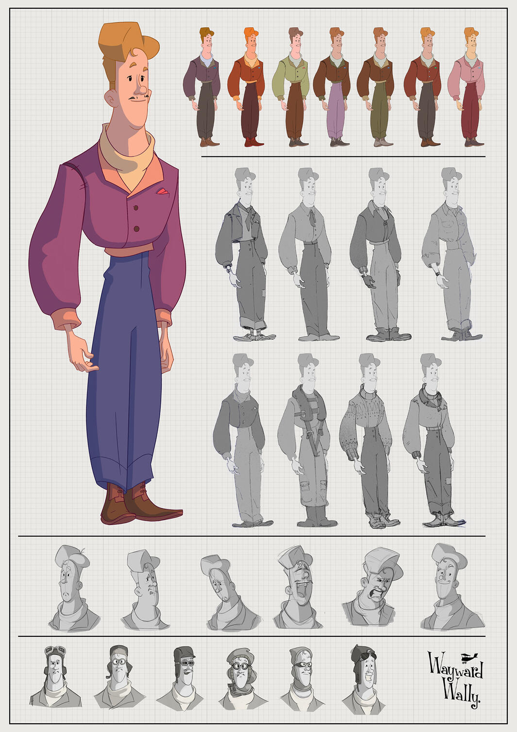 Series of character illustrations for 'Wayward Wally' animated project by Mackenzie Nash.